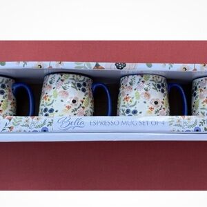 10 Strawberry Street Bella Floral Ceramic Espresso Mug Set of 4 New